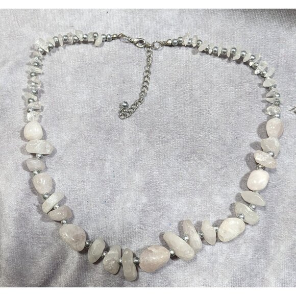 Vintage Natural White Quartz Chunk Beaded Necklace - Picture 5 of 5
